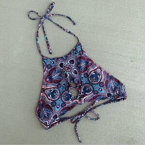 Altar’d State Bikini Top Size M Paisley Blue Pink Teal Drawstring Halter Top EUC
